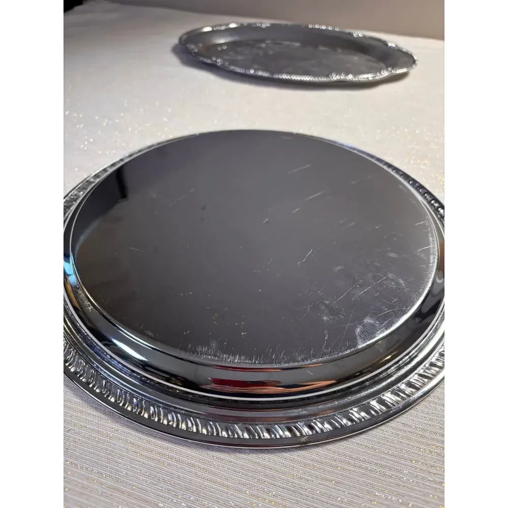 2 Vintage Serving Trays 25th Anniversary Irvinware? Gorgeous, silver-plated!!